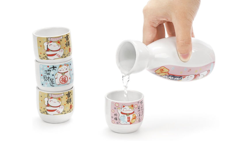 kitty sake cup set, japanese sake cup set